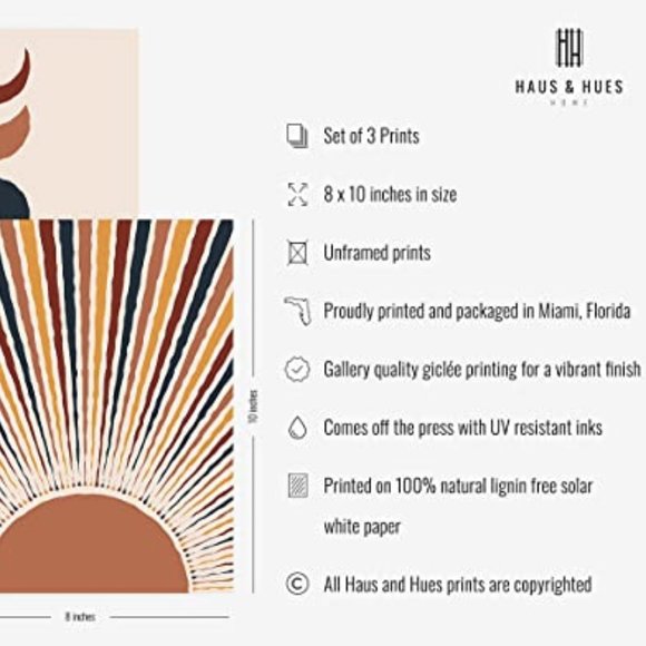 Set of 3 Mid Century Modern Wall Art Prints Boho - Picture 3 of 7